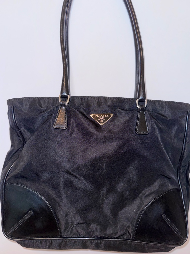 Prada Black Nylon Tote With Leather Trim